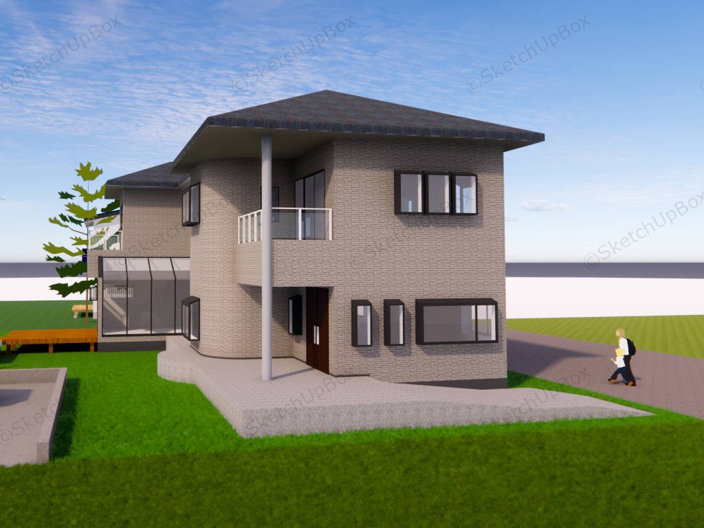 2 Storey Residential House Plan sketchup model preview - SketchupBox