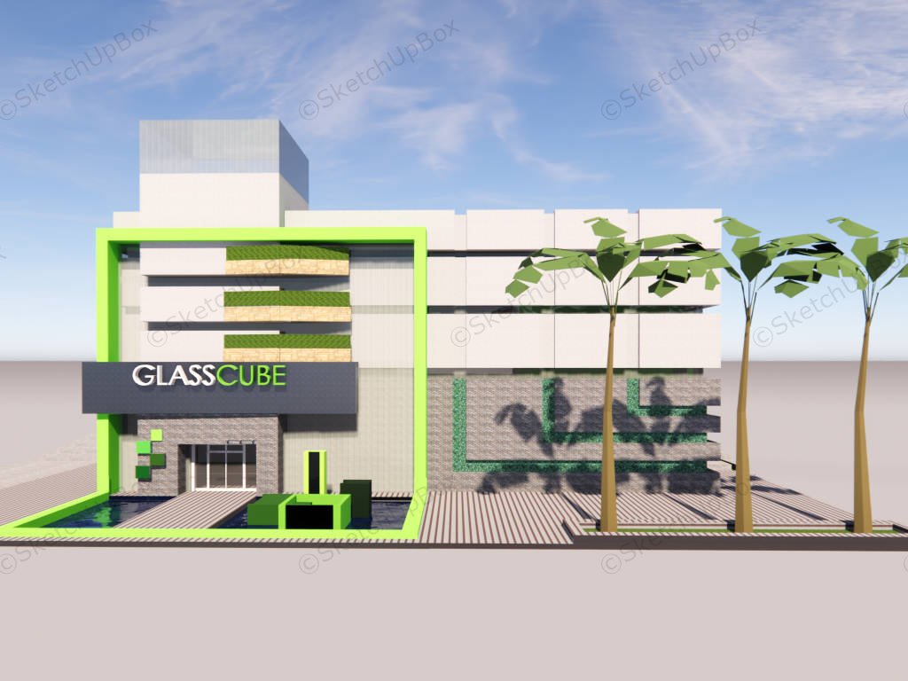 Glass Cube Modern House Design sketchup model preview - SketchupBox