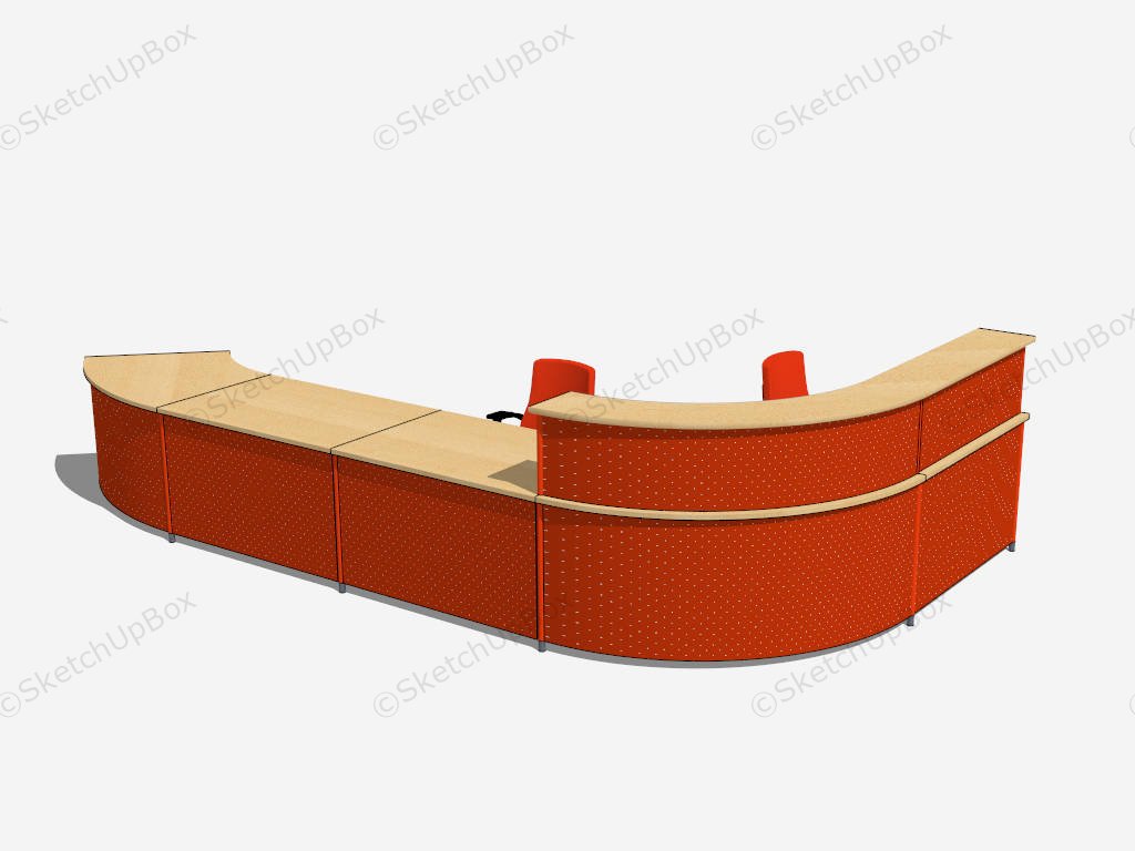 Red Reception Desk With Storage And Chairs sketchup model preview - SketchupBox