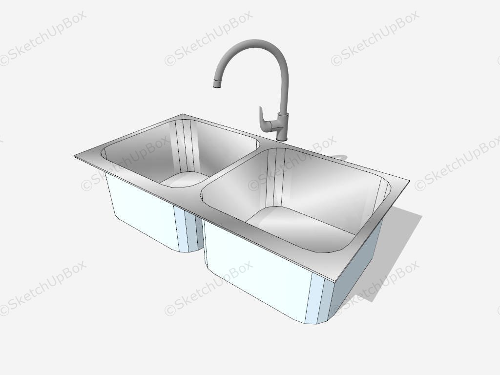 Double Bowl Kitchen Sink sketchup model preview - SketchupBox