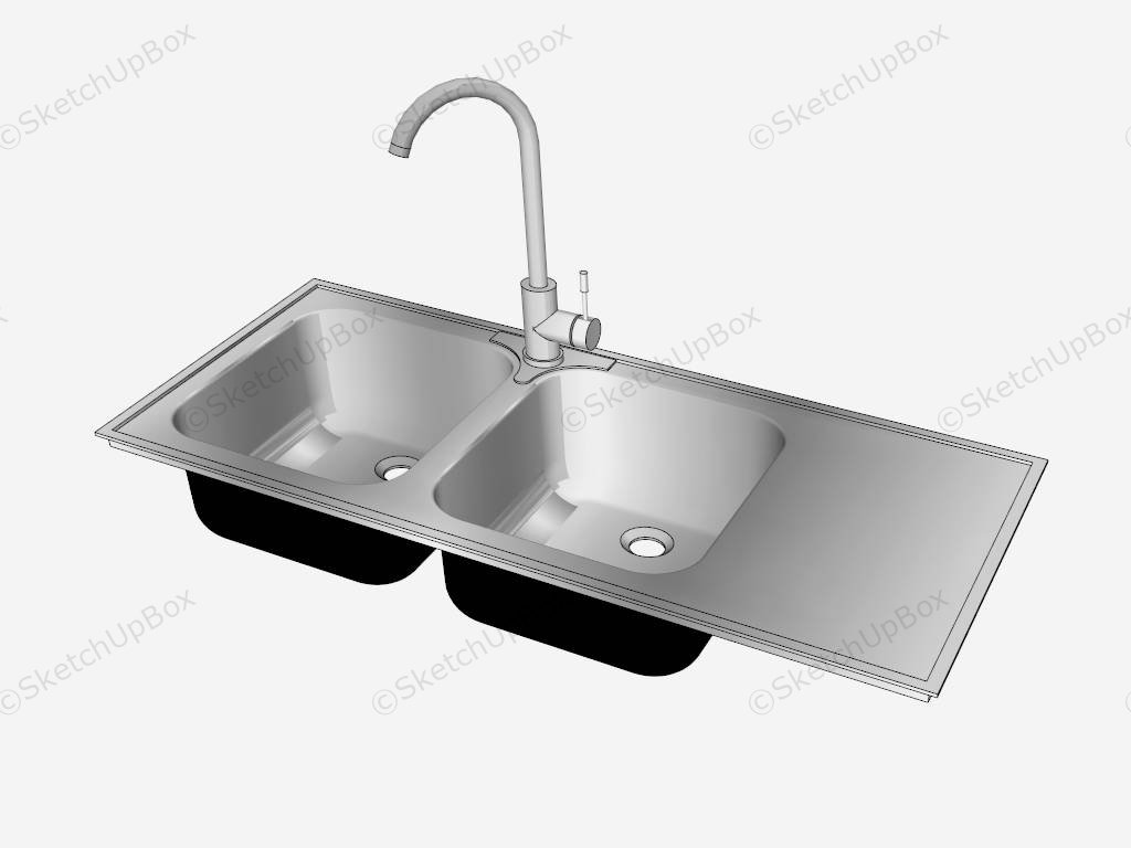 Double Bowl Kitchen Sink With Drainboard sketchup model preview - SketchupBox