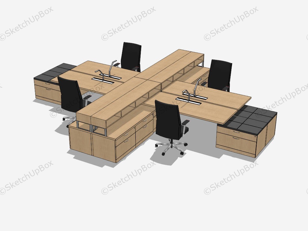 4 Person Office Workstation sketchup model preview - SketchupBox