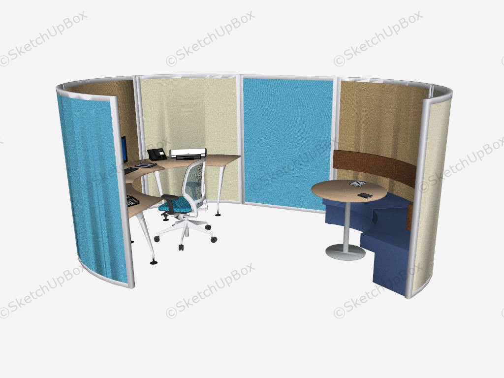 Curved Executive Cubicle sketchup model preview - SketchupBox