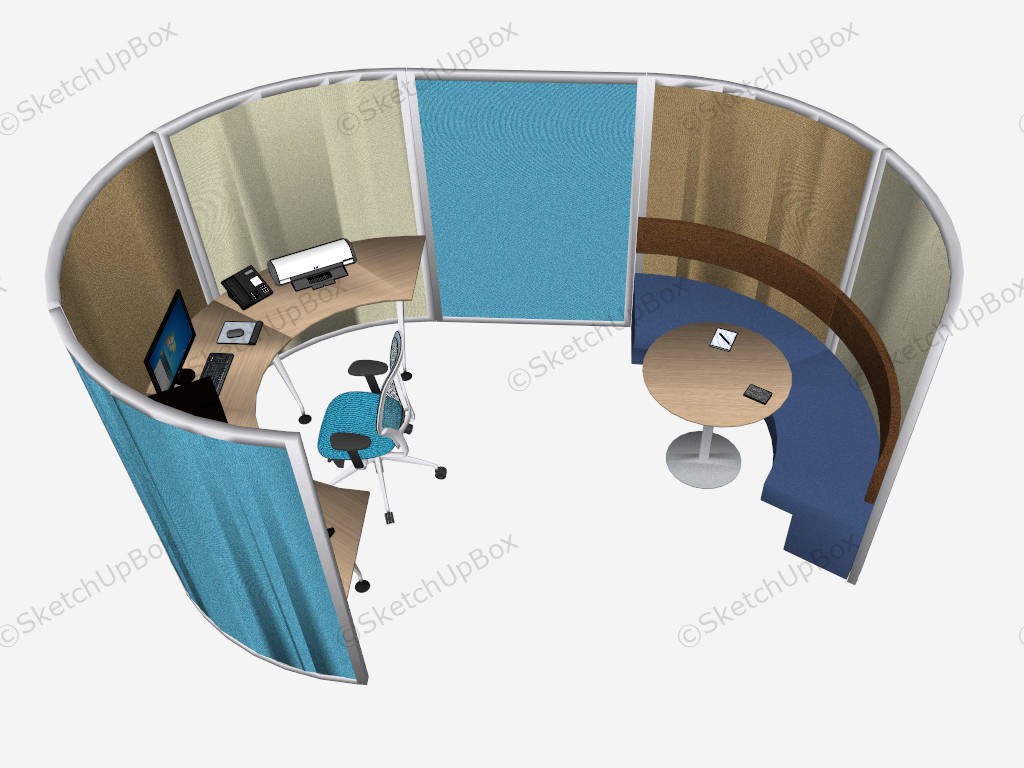 Curved Executive Cubicle sketchup model preview - SketchupBox