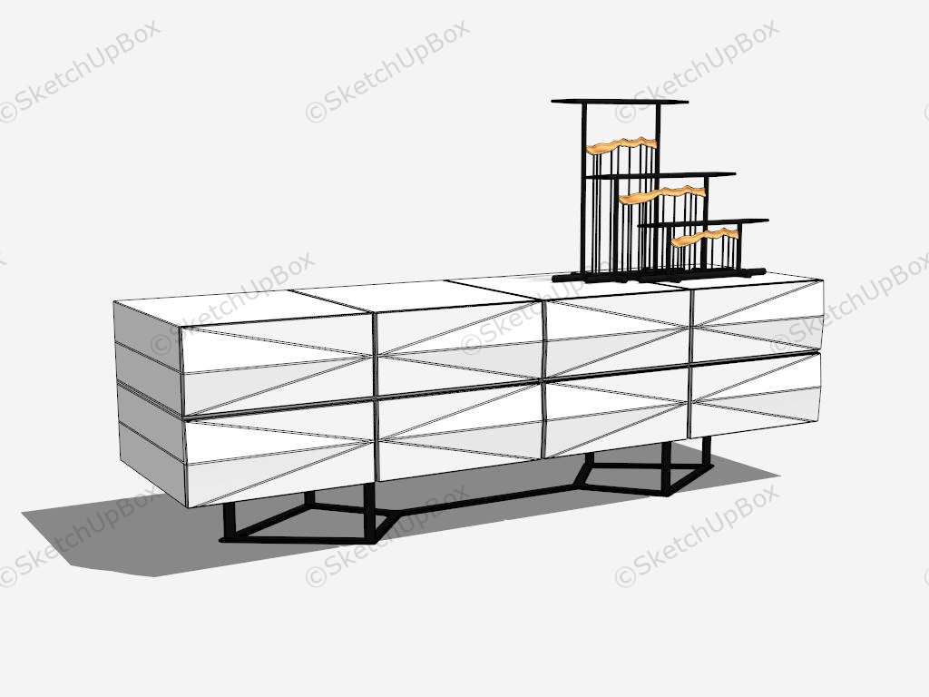 Modern Design White TV Cabinet sketchup model preview - SketchupBox