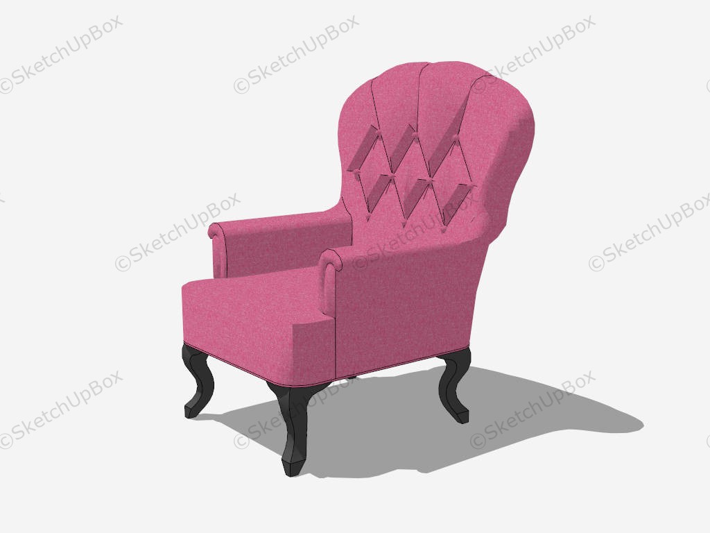 Chesterfield Pink Fabric Wingback Chair sketchup model preview - SketchupBox