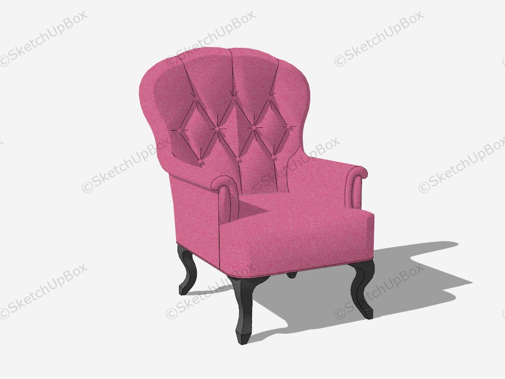 Chesterfield Pink Fabric Wingback Chair sketchup model preview - SketchupBox