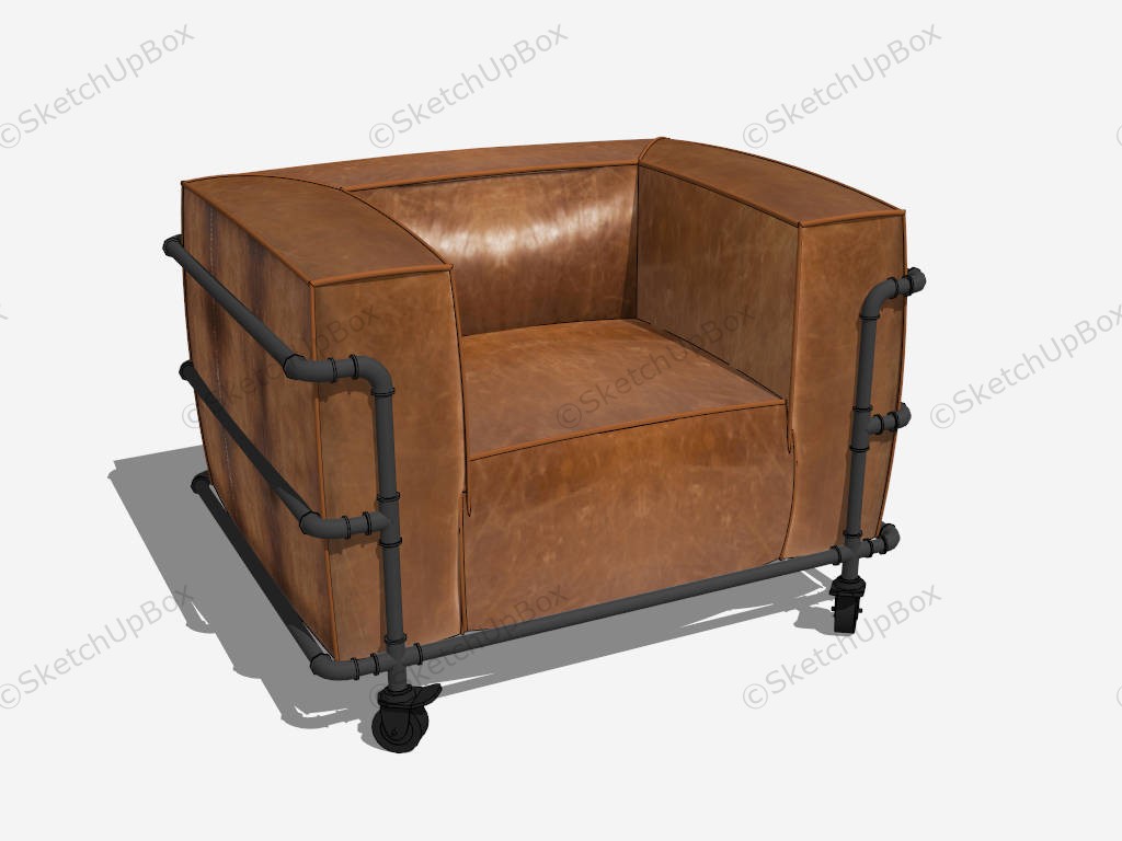 Industrial Leather Club Chair Brown sketchup model preview - SketchupBox
