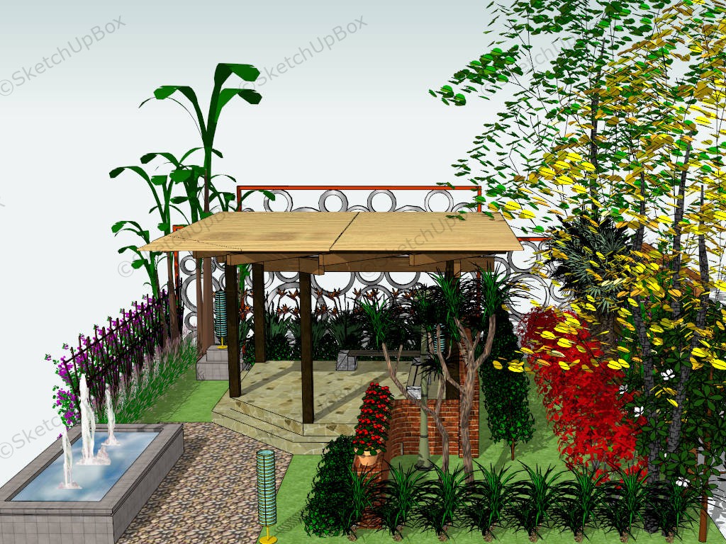 Small Garden With Pergola sketchup model preview - SketchupBox