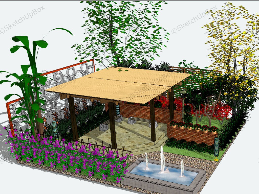 Small Garden With Pergola sketchup model preview - SketchupBox