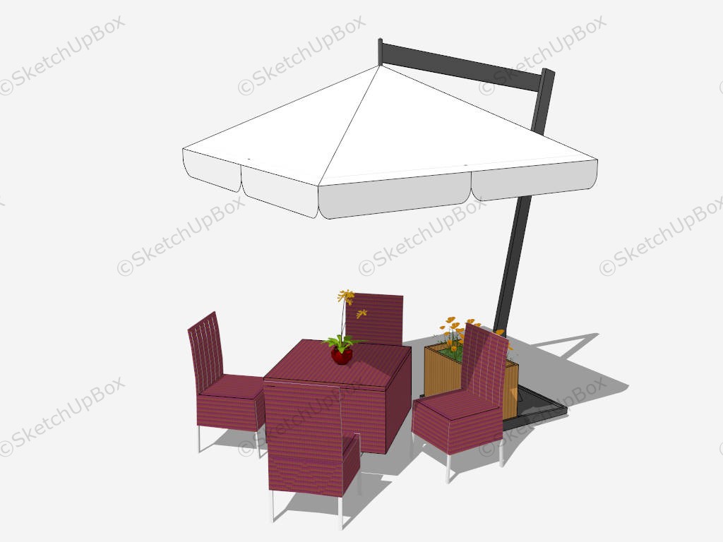 Red Patio Set With Umbrella sketchup model preview - SketchupBox