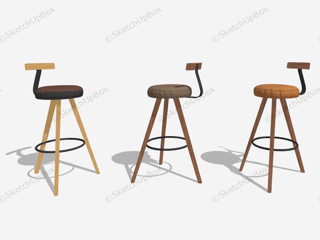 Round Wooden Bar Stools With Backs sketchup model preview - SketchupBox