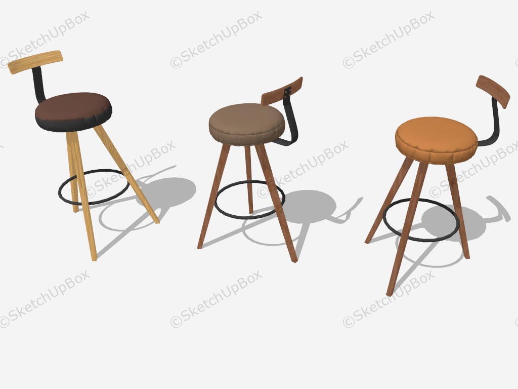 Round Wooden Bar Stools With Backs sketchup model preview - SketchupBox