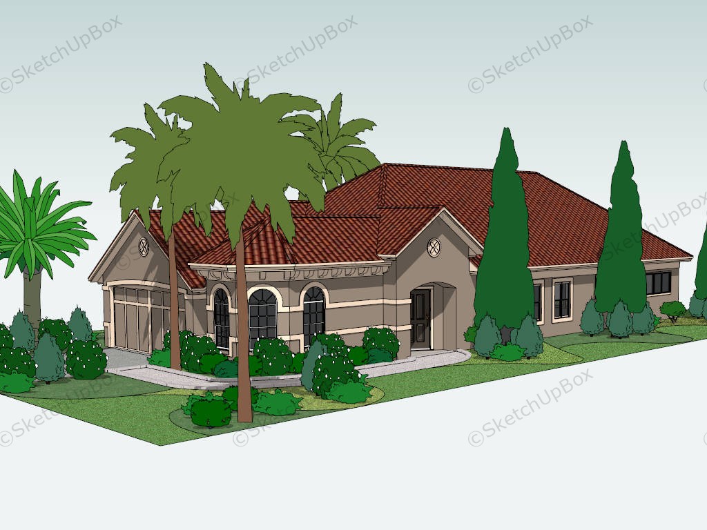 Small Mediterranean Style House Plan sketchup model preview - SketchupBox