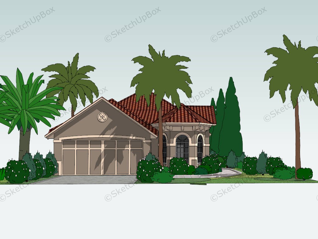 Small Mediterranean Style House Plan sketchup model preview - SketchupBox