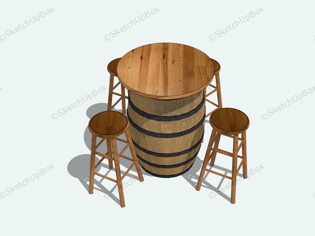 Barrel Pub Table With Stools sketchup model preview - SketchupBox