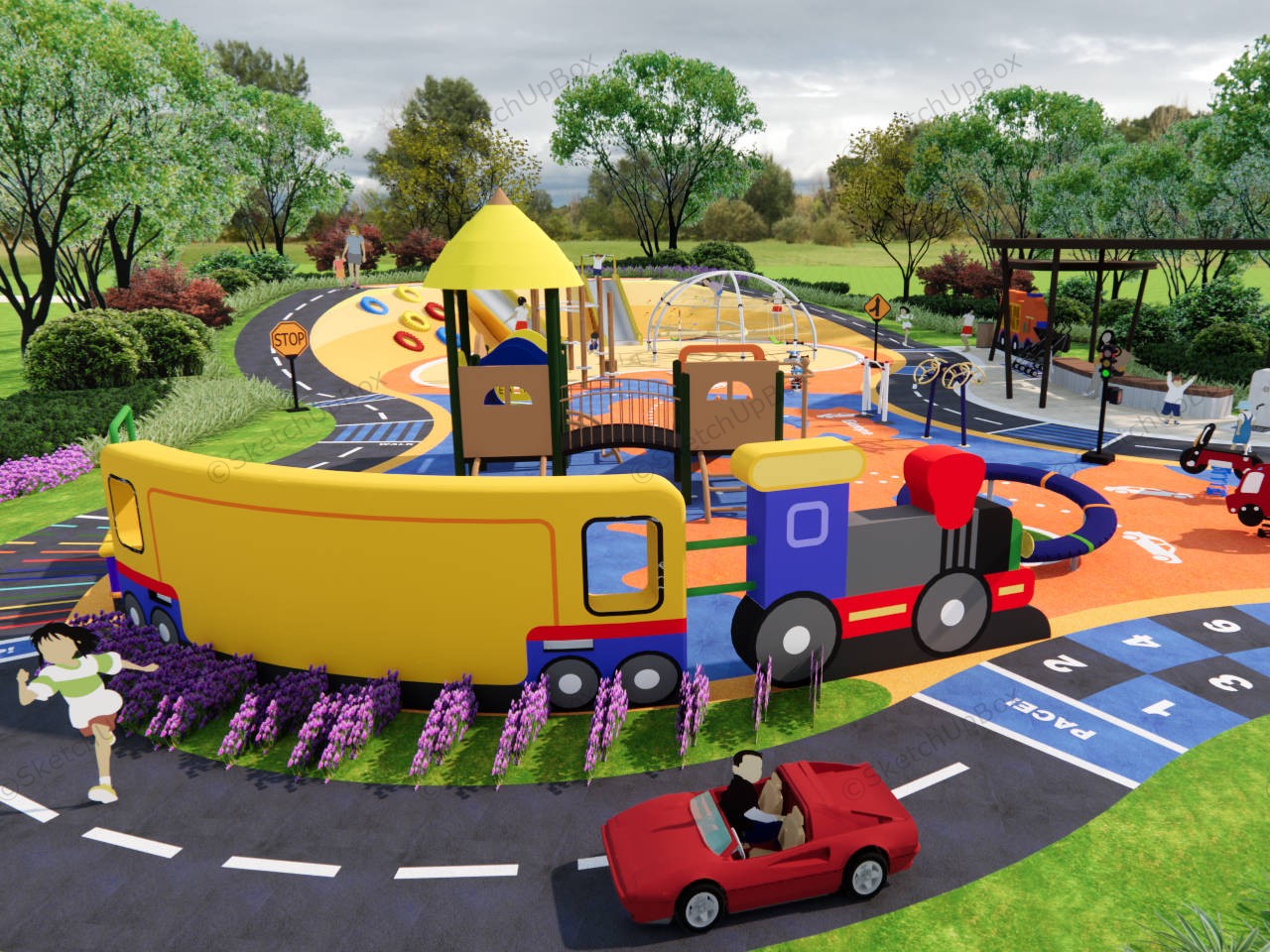Racing Car Theme Park Adventure Playground sketchup model preview - SketchupBox