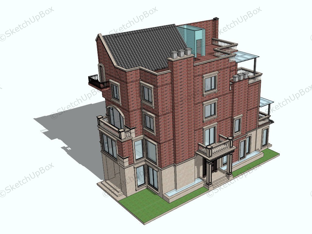 4 Storey Brick House Design sketchup model preview - SketchupBox