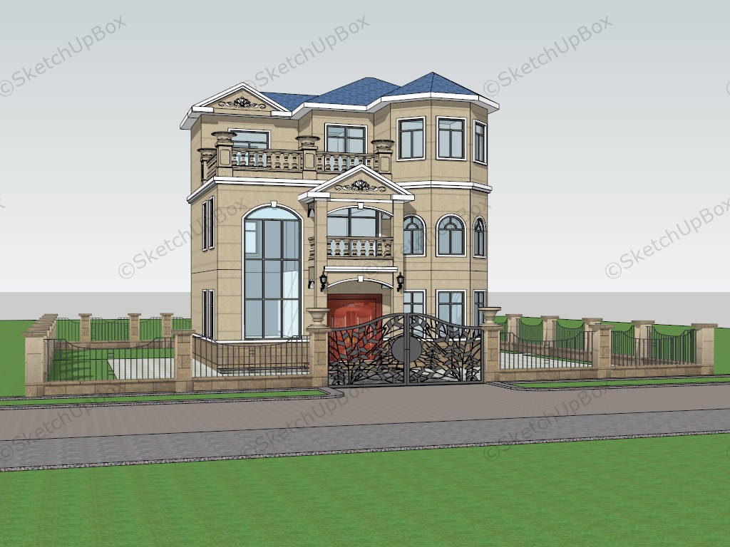 Three Storey House Design With Terrace sketchup model preview - SketchupBox