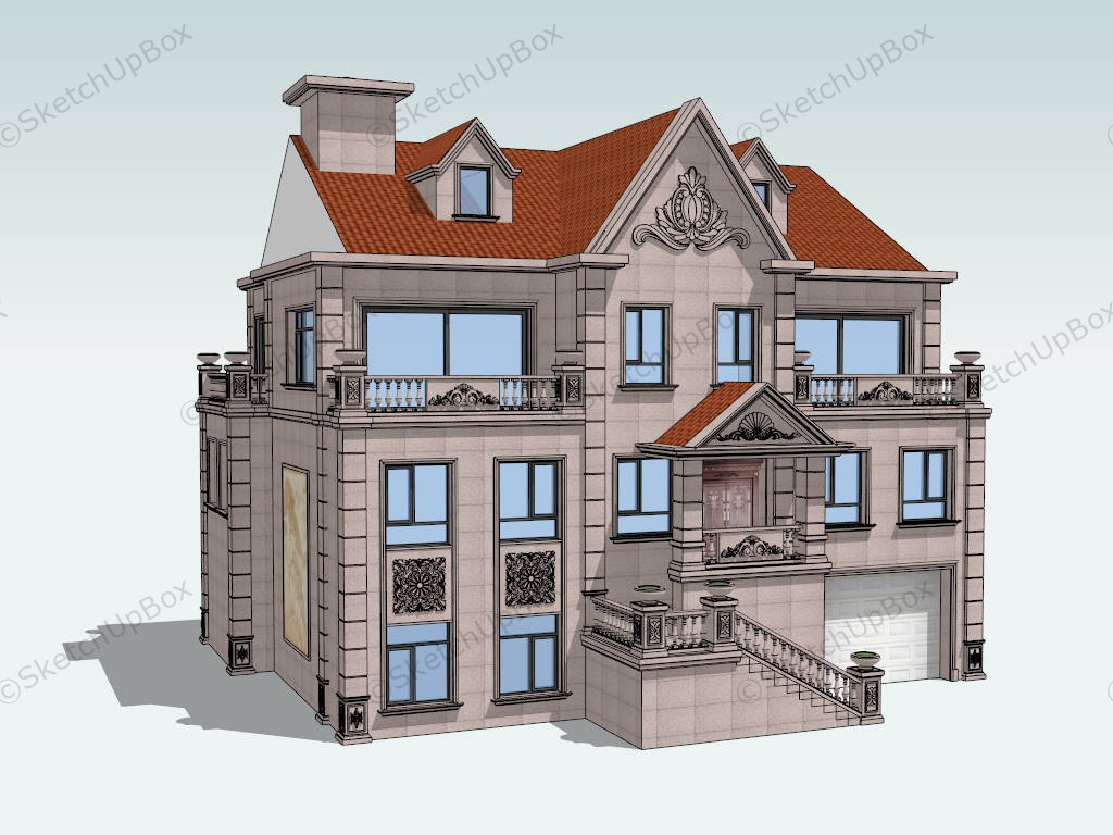 3 Story European Style House sketchup model preview - SketchupBox