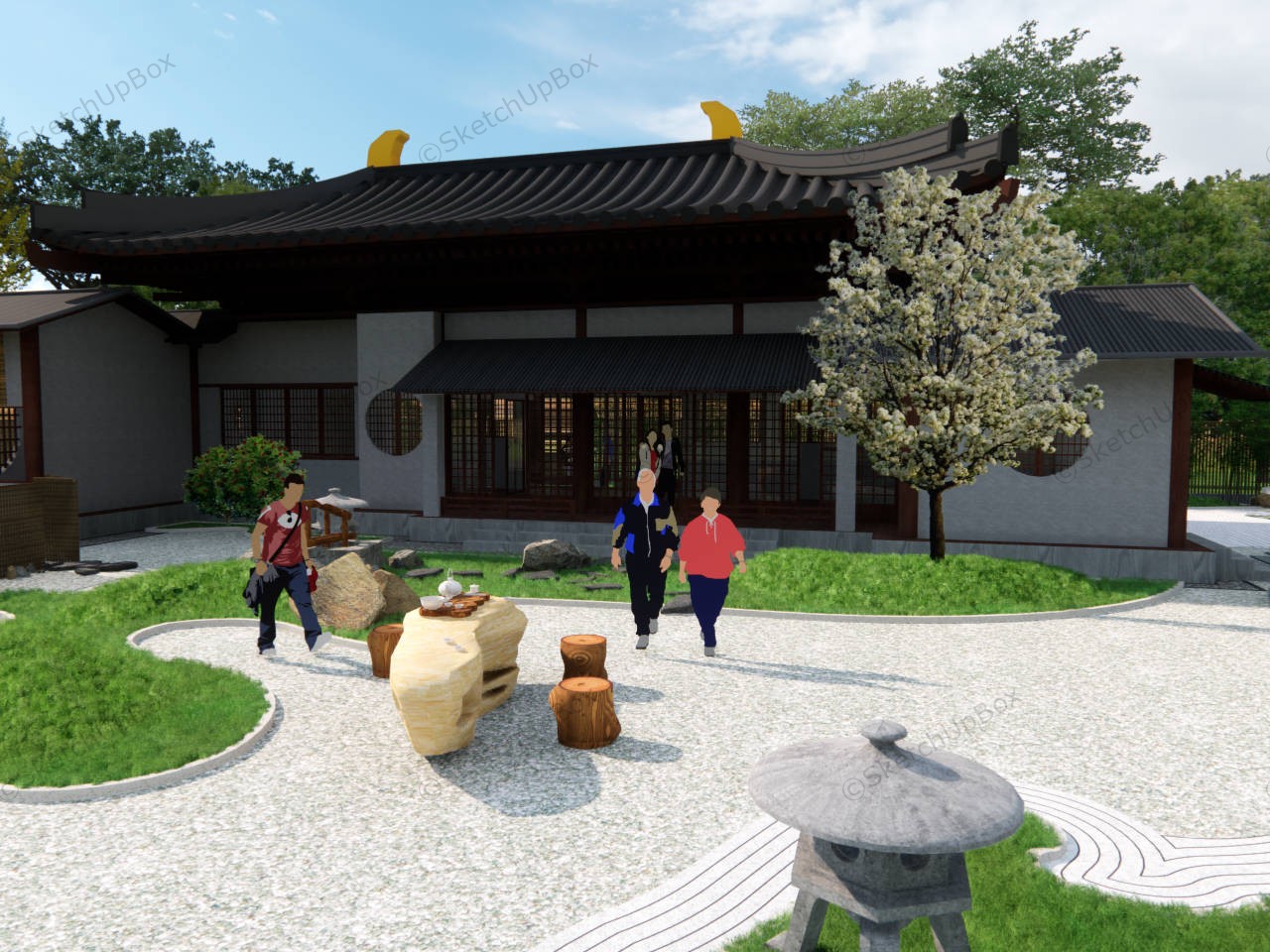 Japanese House & Zen Garden Design sketchup model preview - SketchupBox