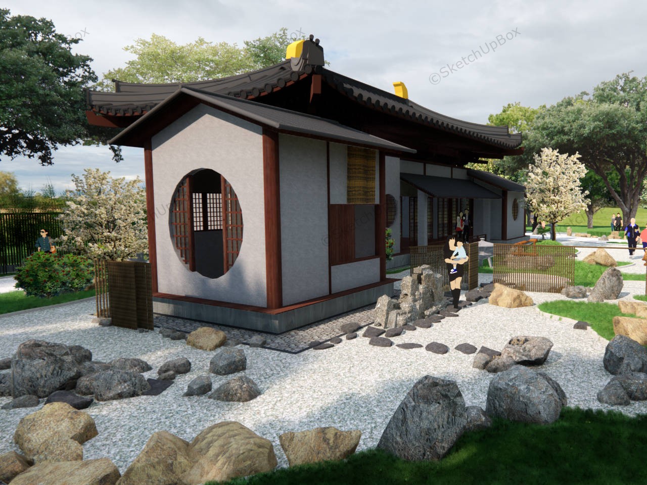 Japanese House & Zen Garden Design sketchup model preview - SketchupBox