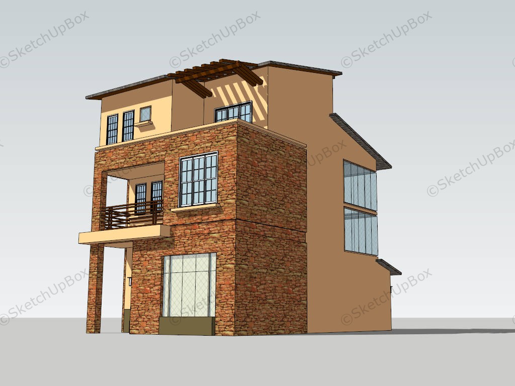 Country Style 3 Story House sketchup model preview - SketchupBox