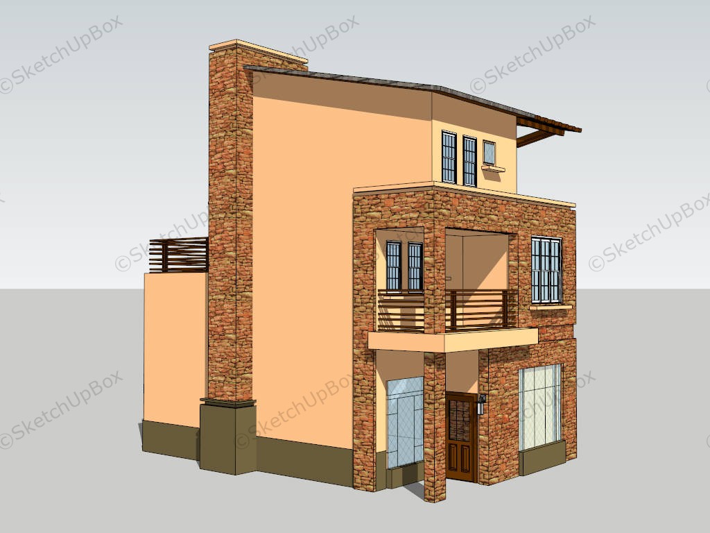 Country Style 3 Story House sketchup model preview - SketchupBox