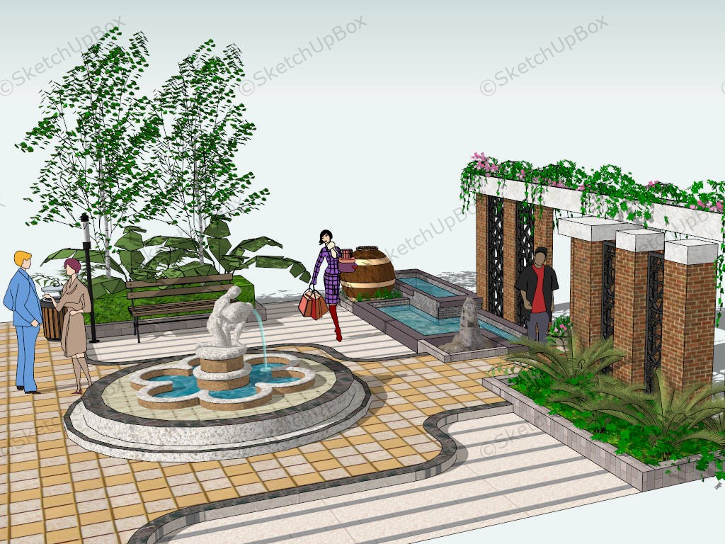 Fountain Ideas For Backyard sketchup model preview - SketchupBox