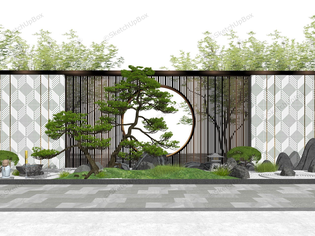Japanese Garden Feature Wall Design sketchup model preview - SketchupBox