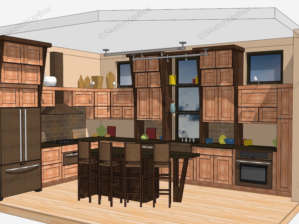 Traditional Corner Kitchen With Island sketchup model preview - SketchupBox