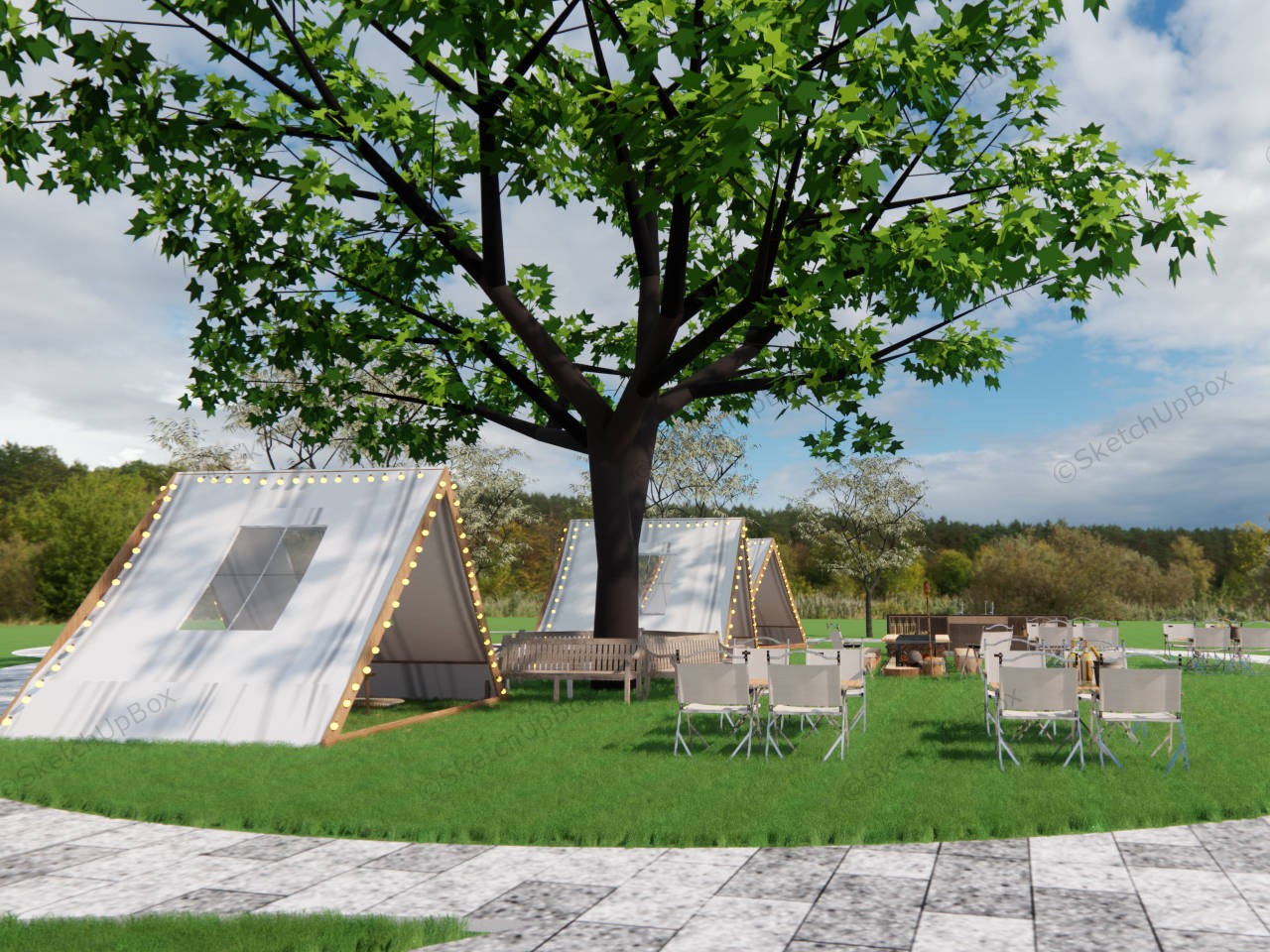 Glamping Site With Tents sketchup model preview - SketchupBox