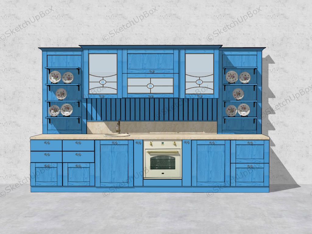 Country Blue Kitchen Theme Idea sketchup model preview - SketchupBox