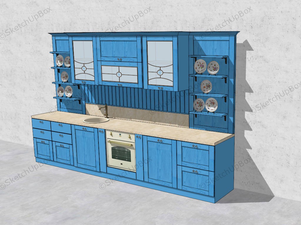 Country Blue Kitchen Theme Idea sketchup model preview - SketchupBox