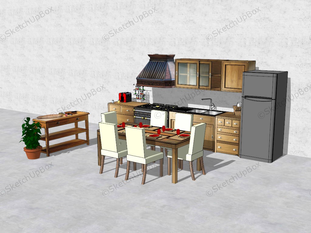 French Country Kitchen And Dining Combo sketchup model preview - SketchupBox