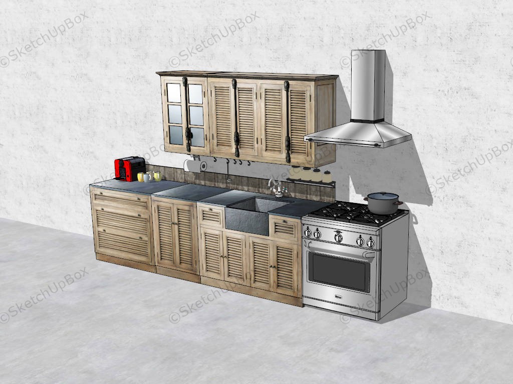Rustic Farmhouse Kitchen Design Idea sketchup model preview - SketchupBox