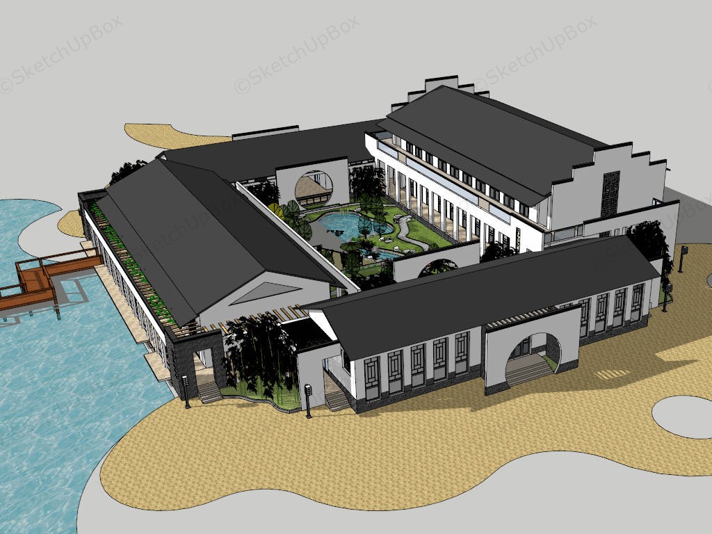 Chinese Style Nursing Home Architecture sketchup model preview - SketchupBox