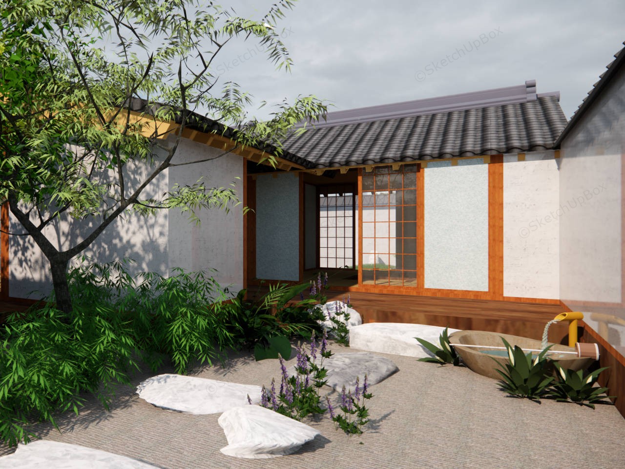 Japanese Garden House Design Idea sketchup model preview - SketchupBox