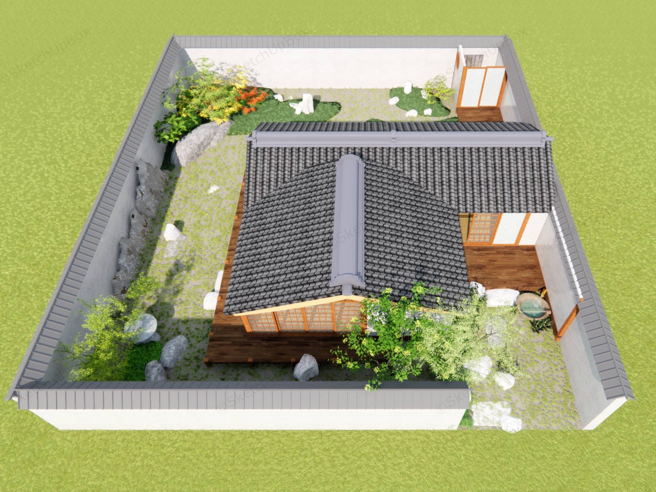 Japanese Garden House Design Idea sketchup model preview - SketchupBox