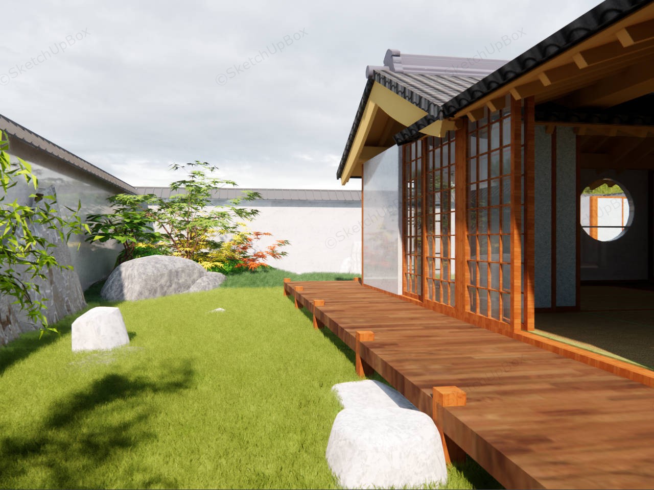 Japanese Garden House Design Idea sketchup model preview - SketchupBox