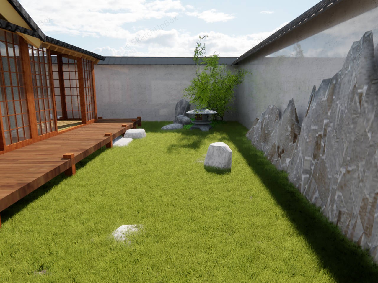 Japanese Garden House Design Idea sketchup model preview - SketchupBox