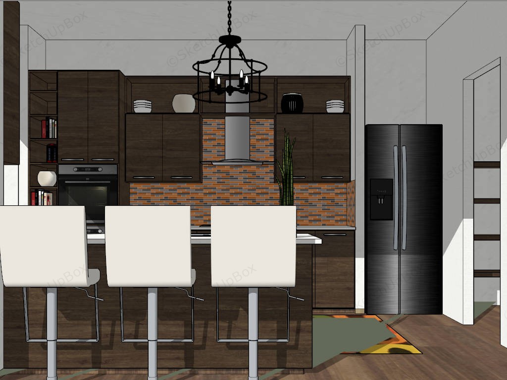 Country Kitchen With Island sketchup model preview - SketchupBox