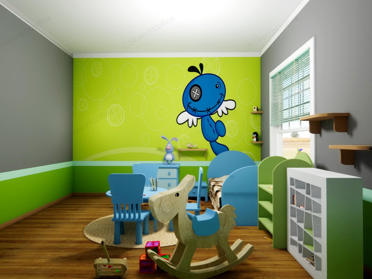 Blue And Green Boys Room Idea sketchup model preview - SketchupBox