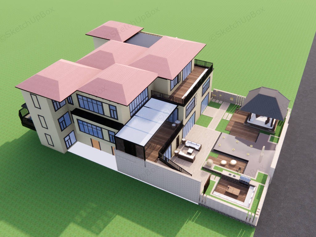 Three Story Villa Design sketchup model preview - SketchupBox