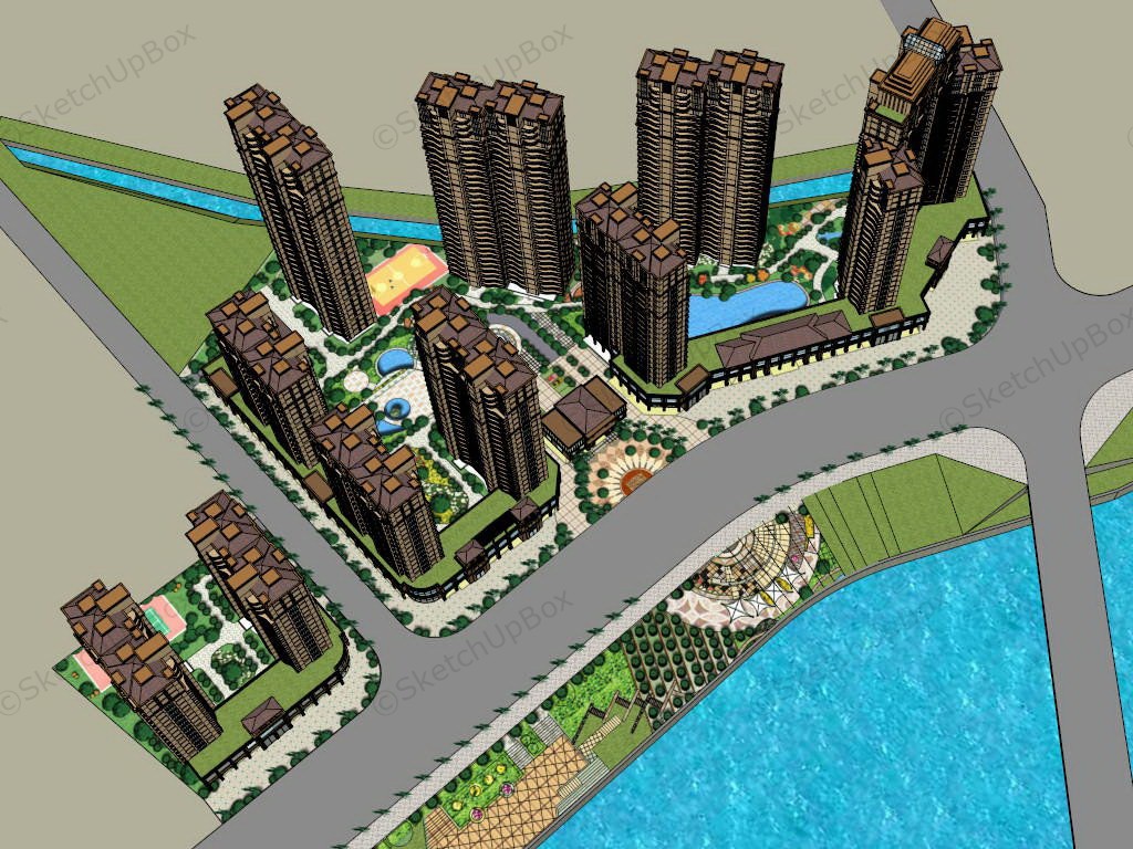 High Rise Residential Community Design sketchup model preview - SketchupBox