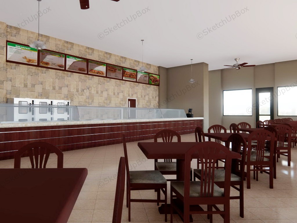 Subway Restaurant Exterior And Interior Design sketchup model preview - SketchupBox