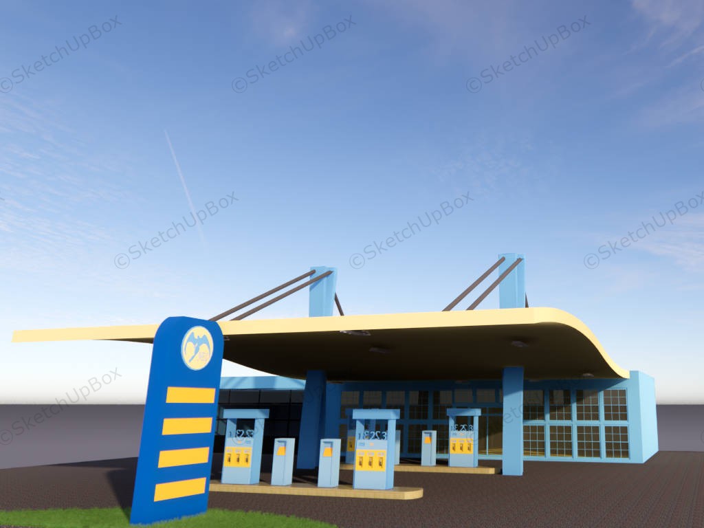 Gas Station Building Design sketchup model preview - SketchupBox