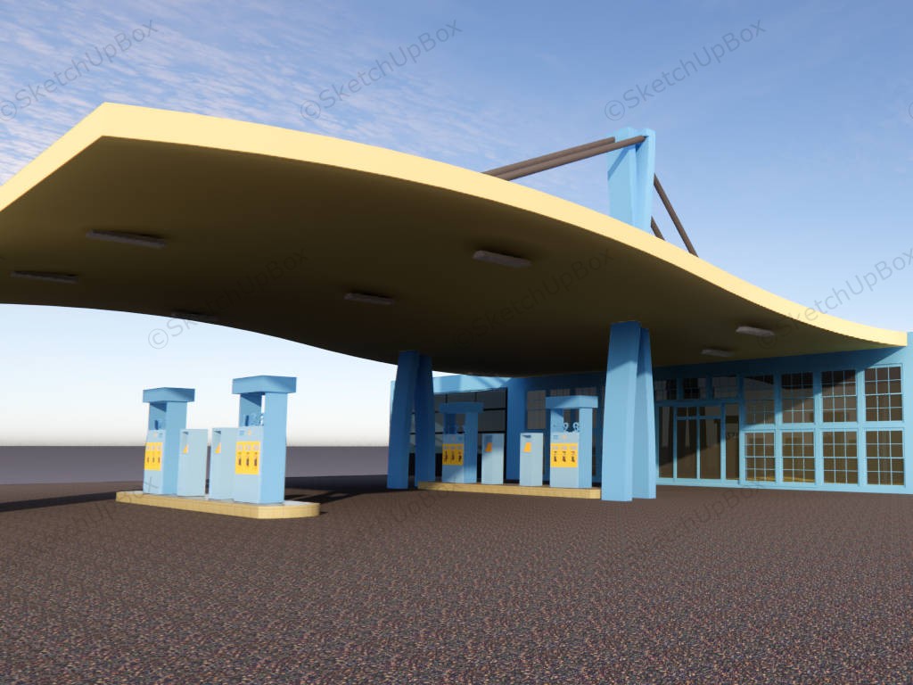 Gas Station Building Design sketchup model preview - SketchupBox