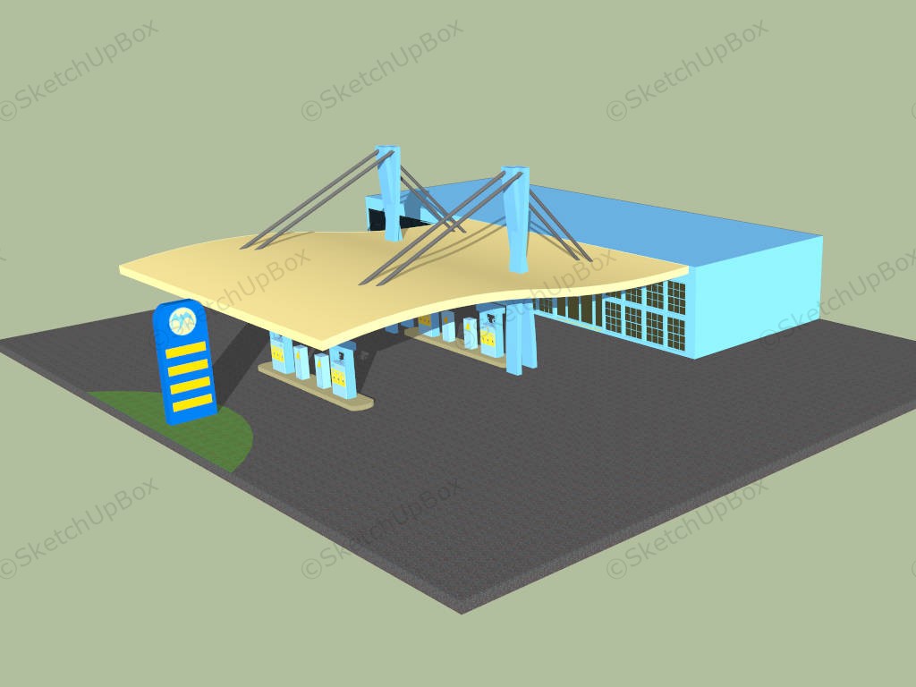 Gas Station Building Design sketchup model preview - SketchupBox