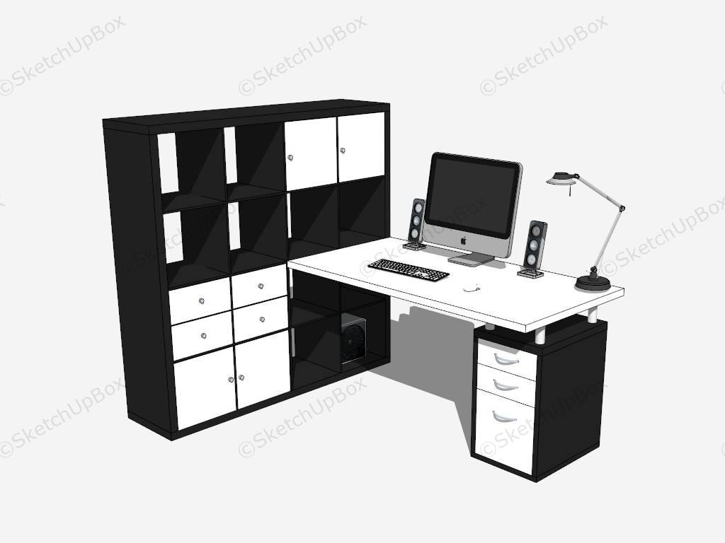 Office Desk With Side Shelves sketchup model preview - SketchupBox